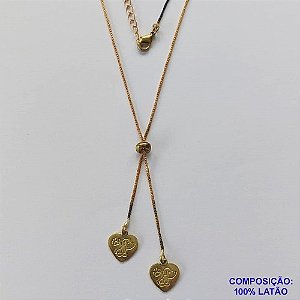 GARGANTILHA NO BRUTO PRONTO PARA O BANHO - COM CORRENTE VENEZIANA DE 45CM + EXTENSOR - " TIPO GRAVATINHA " AJUSTÁVEL - COM DOIS PINGENTES CORAÇÃO PET 10MM - PESO TOTAL 3.5GR - BRU10737