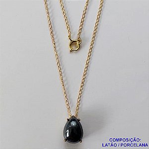 GARGANTILHA NO BRUTO PRONTA PARA O BANHO  - (CX64) GARGANTILHA COM CORRENTE 45CM - PINGENTE EM PORCELANA 9X13MM  GRAFITE - COMPOSIÇÃO LATÃO / PORCELANA - PESO TOTAL: 2,9GR - BRU10836