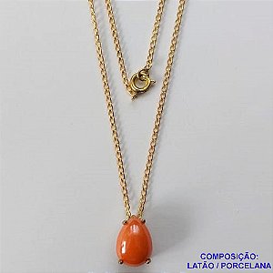 GARGANTILHA NO BRUTO PRONTA PARA O BANHO  - (CX64) GARGANTILHA COM CORRENTE 45CM - PINGENTE EM PORCELANA 9X13MM  SALMÃO - COMPOSIÇÃO LATÃO / PORCELANA - PESO TOTAL: 2,9GR - BRU10837
