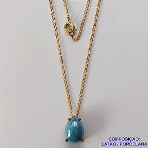 GARGANTILHA NO BRUTO PRONTA PARA O BANHO (CX64) - GARGANTILHA COM CORRENTE 45CM - PINGENTE EM PORCELANA 9X13MM AZUL - COMPOSIÇÃO LATÃO / PORCELANA - PESO TOTAL: 2,9GR - BRU10838