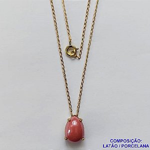 GARGANTILHA NO BRUTO PRONTA PARA O BANHO - (CX64) GARGANTILHA COM CORRENTE 45CM - PINGENTE EM PORCELANA 9X13MM ROSA - COMPOSIÇÃO LATÃO / PORCELANA - PESO TOTAL: 2,9GR - BRU10841