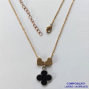 GARGANTILHA NO BRUTO PRONTO PARA O BANHO - COM CORRENTE CADEADO DE 45CM - PINGENTE TIPO VAN CLEEF PRETO 10MM - PESO TOTAL 4,1GR - BRU10854