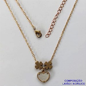 GARGANTILHA NO BRUTO PRONTO PARA O BANHO - COM CORRENTE CADEADO DE 45CM - PINGENTE TIPO VAN CLEEF MADRE PÉROLA 10MM - PESO TOTAL 3,5GR - BRU10857