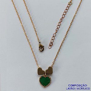 GARGANTILHA NO BRUTO PRONTO PARA O BANHO - COM CORRENTE CADEADO DE 45CM - PINGENTE TIPO VAN CLEEF VERDE 10MM - PESO TOTAL 3,5GR - BRU10858