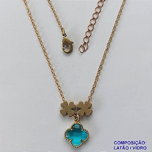 GARGANTILHA NO BRUTO PRONTO PARA O BANHO - COM CORRENTE CADEADO DE 45CM - PINGENTE TIPO VAN CLEEF AZUL 10MM - PESO TOTAL 3,5GR - BRU10860