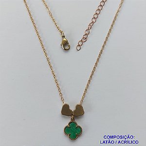 GARGANTILHA NO BRUTO PRONTO PARA O BANHO - COM CORRENTE CADEADO DE 45CM - PINGENTE TIPO VAN CLEEF VERDE 10MM - PESO TOTAL 3,5GR - BRU10874