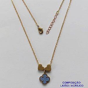 GARGANTILHA NO BRUTO PRONTO PARA O BANHO - COM CORRENTE CADEADO DE 45CM - PINGENTE TIPO VAN CLEEF AZUL 10MM - PESO TOTAL 3,5GR - BRU10875