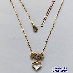 GARGANTILHA NO BRUTO PRONTO PARA O BANHO - COM CORRENTE CADEADO DE 45CM - PINGENTE TIPO VAN CLEEF CRISTAL 10MM - PESO TOTAL 3,5GR - BRU10876