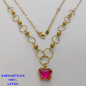 GARGANTILHA NO BRUTO PRONTO PARA O BANHO - (CX64) COM PINGENTE DE BORBOLETA - TAMANHO 45CM+EXTENSOR - PESO TOTAL 6.7GR - COMPOSIÇÃO 100% LATÃO - BRU10880