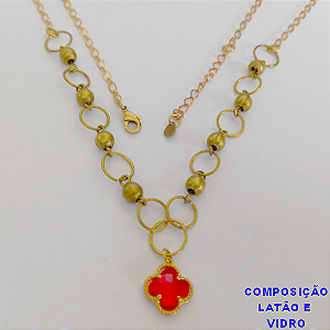 GARGANTILHA NO BRUTO PRONTO PARA O BANHO - (CX64) COM PINGENTE DE trevo em vidro - TAMANHO 45CM+EXTENSOR - PESO TOTAL 6.7GR - COMPOSIÇÃO 100% LATÃO - BRU10892