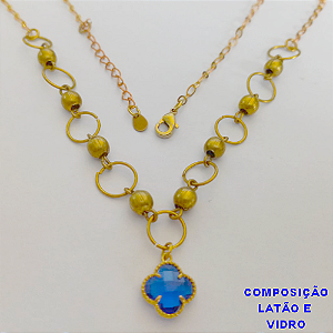 GARGANTILHA NO BRUTO PRONTO PARA O BANHO - (CX64) COM PINGENTE DE trevo em vidro - TAMANHO 45CM+EXTENSOR - PESO TOTAL 6.7GR - COMPOSIÇÃO 100% LATÃO - BRU10893