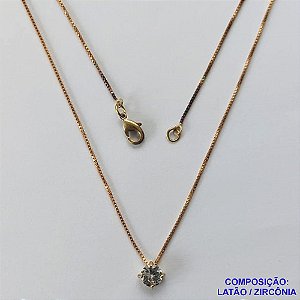 GARGANTILHA NO BRUTO PRONTO PARA O BANHO COM PINGENTE PONTO DE LUZ EM ZIRCÔNIA CRISTAL 6MM BASE ALTA FUSÃO - TAMANHO 45CM+EXTENSOR - PESO TOTAL 2,2GR - COMPOSIÇÃO: LATÃO / ZIRCÔNIA - BRU10895