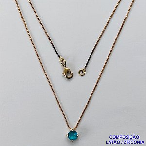 GARGANTILHA NO BRUTO PRONTO PARA O BANHO COM PINGENTE PONTO DE LUZ EM ZIRCÔNIA AZUL 6MM BASE ALTA FUSÃO - TAMANHO 45CM+EXTENSOR - PESO TOTAL 2,2GR - COMPOSIÇÃO: LATÃO / ZIRCÔNIA - BRU10896