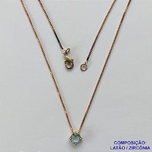 GARGANTILHA NO BRUTO PRONTO PARA O BANHO COM PINGENTE EM PONTO DE LUZ ZIRCÔNIA AZUL CLARO 6MM BASE ALTA FUSÃO - TAMANHO 45CM+EXTENSOR - PESO TOTAL 2,2GR - COMPOSIÇÃO: LATÃO / ZIRCÔNIA - BRU10900