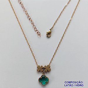 GARGANTILHA NO BRUTO PRONTO PARA O BANHO - COM CORRENTE CADEADO DE 45CM - PINGENTE TIPO VAN CLEEF VERDE 10MM - PESO TOTAL 3,5GR - BRU10905