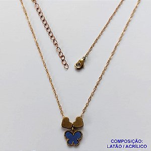GARGANTILHA NO BRUTO PRONTO PARA O BANHO - COM CORRENTE CADEADO DE 45CM - PINGENTE TIPO VAN CLEEF AZUL 10MM - PESO TOTAL 3,5GR - BRU10907