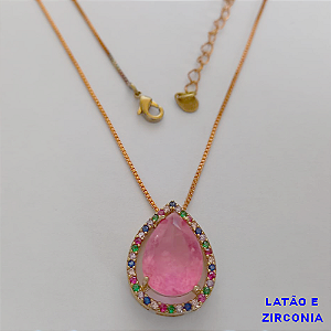 GARGANTILHA NO BRUTO PRONTO PARA O BANHO - COM CORRENTE VENEZIANA DE 45CM+EXTENSOR - PINGENTE EM ZIRCONIA10X14MM - PESO TOTAL 4,5GR - BRU10908