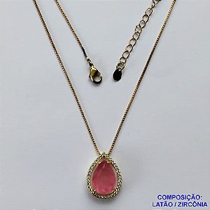 GARGANTILHA NO BRUTO PRONTO PARA O BANHO - COM CORRENTE VENEZIANA DE 45CM + EXTENSOR - PINGENTE EM ZIRCÔNIA 10X14MM - PESO TOTAL 4,5GR - BRU10922
