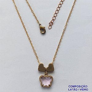 GARGANTILHA NO BRUTO PRONTO PARA O BANHO - COM CORRENTE CADEADO DE 45CM - PINGENTE TIPO VAN CLEEF BORBOLETA ROSA 10MM - PESO TOTAL 3,5GR - BRU10926