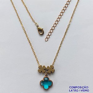 GARGANTILHA NO BRUTO PRONTO PARA O BANHO - COM CORRENTE CADEADO DE 45CM - PINGENTE TIPO VAN CLEEF AZUL 10MM - PESO TOTAL 3,5GR - BRU10928