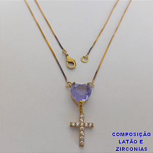 GARGANTILHA NO BRUTO PRONTO PARA O BANHO (CX64) - COM CORRENTE VENEZIANA  DE 45CM - PINGENTE DE ZIRCONIA - PESO TOTAL 3,8GR - BRU10929