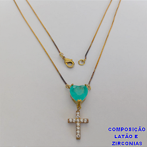 GARGANTILHA NO BRUTO PRONTO PARA O BANHO (CX64) COM CORRENTE VENEZIANA  DE 45CM - PINGENTE DE ZIRCONIA - PESO TOTAL 3,8GR - BRU10930