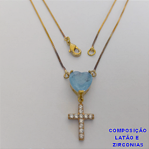 GARGANTILHA NO BRUTO PRONTO PARA O BANHO - (CX64) COM CORRENTE VENEZIANA  DE 45CM - PINGENTE DE ZIRCONIA - PESO TOTAL 3,8GR - BRU10932