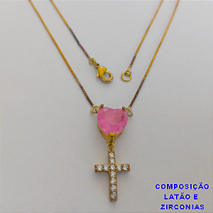 GARGANTILHA NO BRUTO PRONTO PARA O BANHO - (CX64) COM CORRENTE VENEZIANA  DE 45CM - PINGENTE DE ZIRCONIA - PESO TOTAL 3,8GR - BRU10936