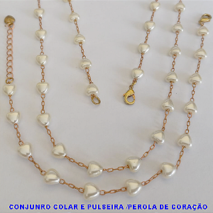 CONJUNTO NO BRUTO PRONTO PARA O BANHO/COLAR E PULSEIRA EM PEROLA DE CORAÇÃO - PESO TOTAL 9,7GR -PULSEIRA 18CM/COLAR 70CM -BRU10937