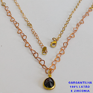 GARGANTILHA NO BRUTO PRONTO PARA O BANHO - COM CORRENTE DE CORAÇÃO EDOIS EM UM - COM PINGENTE DE ZIRCONIA GOTA 8X10MM -  PESO TOTAL 3,8GR - TAMANHO 50CM -BRU10953