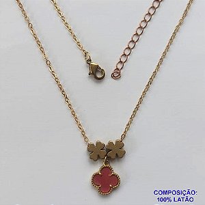 GARGANTILHA NO BRUTO PRONTO PARA O BANHO - COM CORRENTE CADEADO DE 45CM - PINGENTE TIPO VAN CLEEF  10MM - PESO TOTAL 3,5GR - BRU11216
