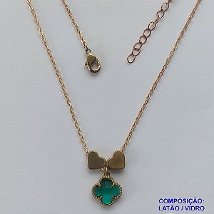 GARGANTILHA NO BRUTO PRONTO PARA O BANHO - COM CORRENTE CADEADO DE 45CM - PINGENTE TIPO VAN CLEEF 10MM - PESO TOTAL 3,5GR - BRU12244