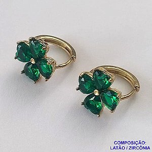 BRINCO NO BRUTO PRONTO BANHO(CX01) - BRINCO FLOR COM ZIRCÔNIAS VERDES - ARGOLINHA DE PRESSÃO (TRANQUETA) TAMANHO 10X10MM - PESO TOTAL 2,7GR - BRU12251