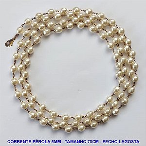 CORRENTE NO BRUTO PRONTO PARA O BANHO - CORRENTE PÉROLA - TAMANHO 70CM - LARGURA 5MM - FECHO LAGOSTA - PESO 11,9GR - BRU12257