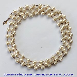 CORRENTE NO BRUTO PRONTO PARA O BANHO - CORRENTE PÉROLA - TAMANHO 80CM - LARGURA 5MM - FECHO LAGOSTA - PESO 13,6GR - BRU12258