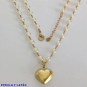 GARGANTILHA NO BRUTO PRONTO PARA O BANHO - CORRENTE COM PÉROLAS 5MM E PINGENTE CORAÇÃO 15X16MM (806) - TAMANHO 60CM + EXTENSOR - PESO: 13,8GR - BRU11284