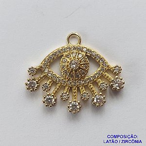 PINGENTE NO BRUTO PRONTO PARA O BANHO (CX31) - PINGENTE OLHO GREGO VAZADO COM IMAGEM CRAVEJADO EM MICROS ZIRCÔNIAS - COMPOSIÇÃO: LATÃO / ZIRCÔNIA - TAMANHO 17X20MM -  PESO TOTAL 1.8GR - BRU12295