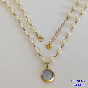 SHOCKER NO BRUTO PRONTO PARA O BANHO - CORRENTE COM PÉROLAS 5MM E PINGENTE EM ZIRCÔNIA LILÁS 10MM  - TAMANHO 40CM + EXTENSOR - PESO: 8,2GR - BRU12296