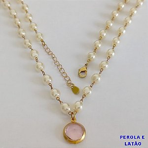 SHOCKER NO BRUTO PRONTO PARA O BANHO - CORRENTE COM PÉROLAS 5MM E PINGENTE EM ZIRCÔNIA ROSA 10MM  - TAMANHO 40CM + EXTENSOR - PESO: 8,2GR - BRU12400