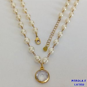 SHOCKER NO BRUTO PRONTO PARA O BANHO - CORRENTE COM PÉROLAS 5MM E PINGENTE EM ZIRCÔNIA CRISTAL 10MM  - TAMANHO 40CM + EXTENSOR - PESO: 8,2GR - BRU12402