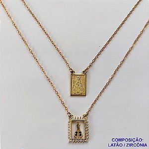 ESCAPULÁRIO BRUTO PRONTO PARA BANHO - (CX 24) PESO TOTAL 4,8GR COM CORRENTE CADEADO ESCAPULÁRIO 12X16MM NOSSA SRA APARECIDA CRAVEJADA EM MICROS ZIRCÔNIAS (2076) - BRU12404