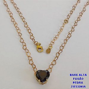 SHOCKER NO BRUTO PRONTO PARA O BANHO - CORRENTE CORAÇÕES E PINGENTE EM ZIRCÔNIA PRETA 10MM  - TAMANHO 40CM + EXTENSOR - PESO: 3,6GR - BRU12420