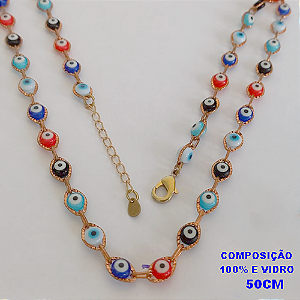 GARGANTILHA NO BRUTO PRONTO PARA O BANHO(TAMANHO 50CM) - TODA EM OLHO GREGO -COMPOSIÇÃO VIDRO E LATÃO - PESO 10GR - BRU12313