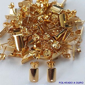 ACESSÓRIO FOLHEADO A OURO - BANHADO COM 5 MILESIMO+VERNIZ DIAMOND - BASE PARA BRINCO COM PINO - TAMANHO 5x10MM  - VENDIDA POR PAR - OURO002