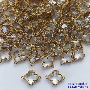 ACESSÓRIO NO BRUTO PRONTO PARA O BANHO - PINGENTE TIPO VAN CLEEF CRISTAL COM DUAS ARGOLINHAS - COMPOSIÇÃO: LATÃO / VIDRO - TAMANHO 10MM -  (VENDIDO POR UNIDADE) PESO TOTAL 0,6GR - BRU0002021