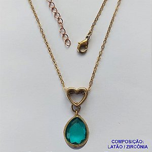 GARGANTILHA NO BRUTO PRONTO PARA O BANHO - COM CORRENTE CADEADO DE 45CM + EXTENSOR - PINGENTE CORAÇÃO VAZADO COM ZIRCÔNIA AZUL 8X10MM - PESO TOTAL 3,1GR - BRU12465