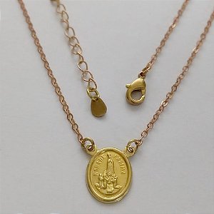 GARGANTILHA NO BRUTO PRONTO PARA O BANHO - CORRENTE CADEADINHO DE 50CM+EXTENSOR (E2825) - PESO TOTAL 2,2GR -(MEDALHA OVAL SÃO BENTO 9X12) BRU12507