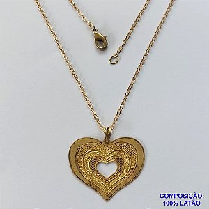 GARGANTILHA NO BRUTO PRONTO PARA O BANHO - GARGANTILHA COM CORRENTE CADEADO 45CM E PINGENTE EM FOTOCORROSÃO CORAÇÃO DETALHE VAZADO (FC1315) - TAMANHO 23x29MM - PESO TOTAL 3,3GR - BRU12535