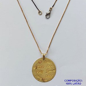 GARGANTILHA NO BRUTO PRONTO PARA O BANHO - GARGANTILHA COM CORRENTE VENEZIANA 45CM E PINGENTE EM FOTOCORROSÃO - PINGENTE REDONDO EM FOTOCORROSÃO PALAVRAS SORTE AMOR SAÚDE PAZ (FC5042) - TAMANHO 23x23MM - PESO TOTAL 2,9GR - BRU12541