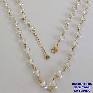 GARGANTILHA NO BRUTO PRONTO PARA O BANHO - GARGANTILHA TODA EM PÉROLA CORAÇÃO - TAMANHO 50CM + EXTENSOR - PESO: 9,5GR - BRU12571
